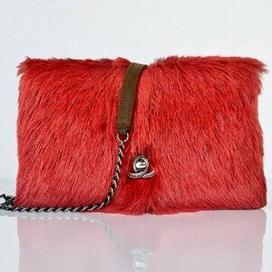 CHANEL Goat Hair WOC Wallet On Chain Leather Red Brown Shoulder Bag Brown VTG